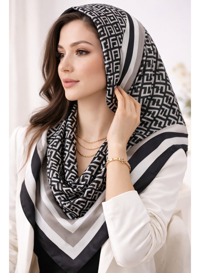TaimAs Women’s Printed Satin Scarf 90x90 cm – Elegant Square Shawl for Hijab, Neck & Fashion Styling - Image 3